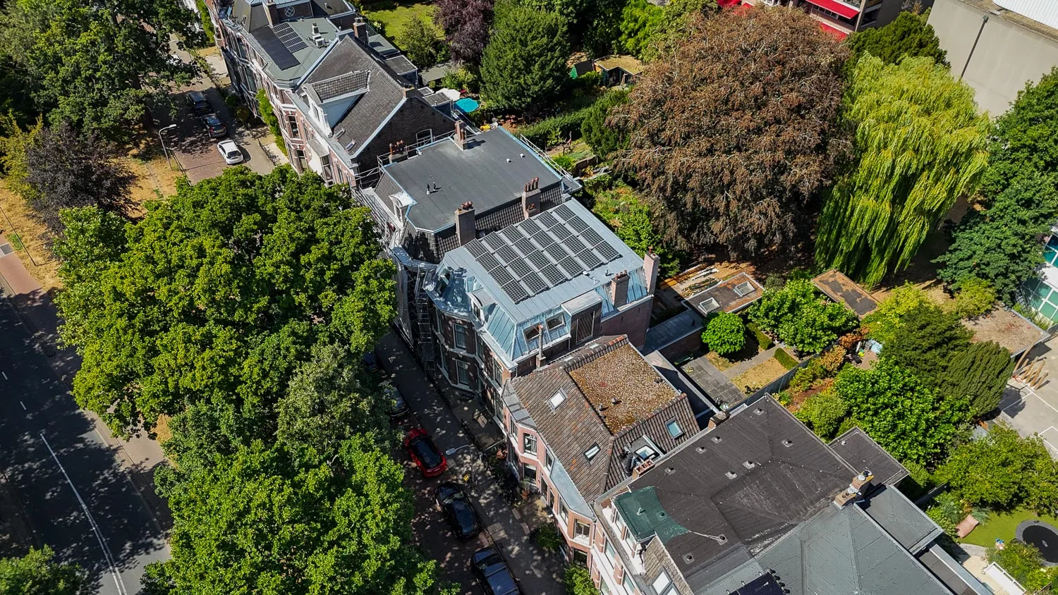 Pand aan de Baan in Haarlem tussen de bomen van bovenaf